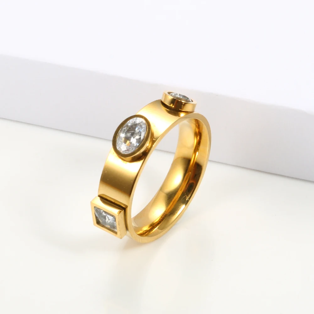 

JOVO LOVE Luxury Round Square CZ Crystal Ring Gold Color Big CZ Stone Ring For Men Women Wedding Engagement Ring Jewelry Gift