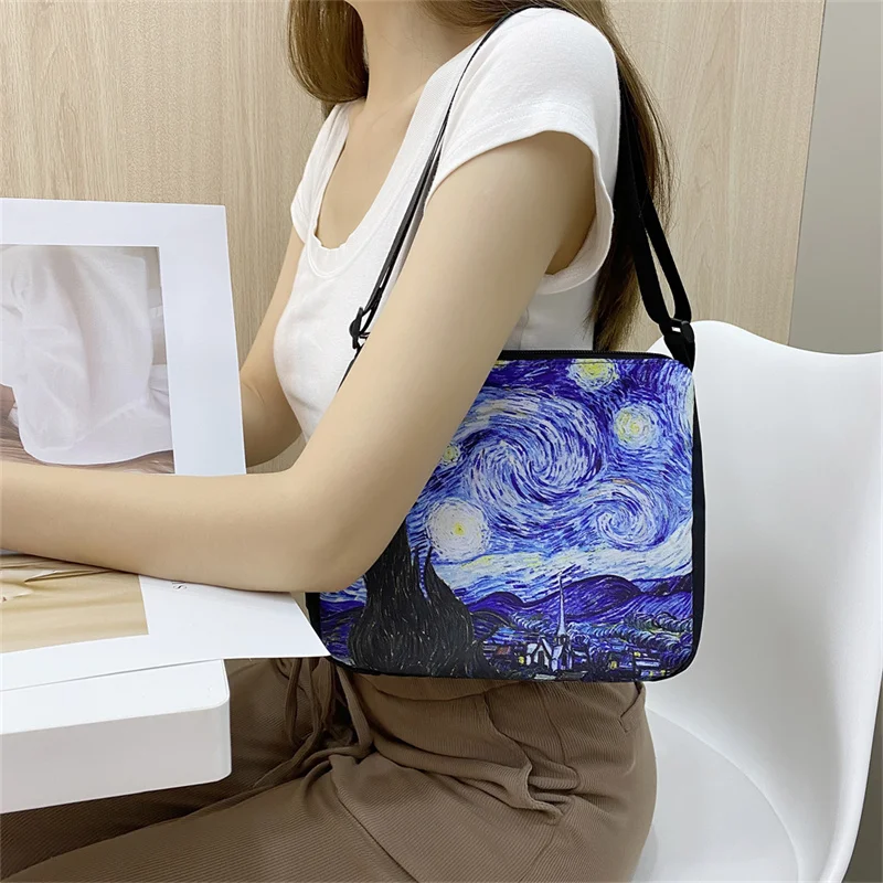 Van Gogh Art Print Shoulder Bag Women Handbag Oil Painting Sunflower Starr Night Canvas Crossbody Bags Girl Casual Satchel Gift