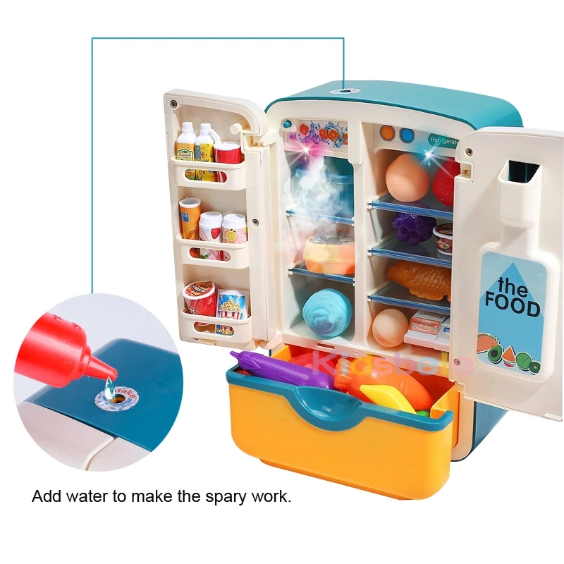 Refrigerador de juguete para niños, accesorios con dispensador de hielo, juegos de rol para niños, cocina, cortar alimentos, juguetes para niñas y