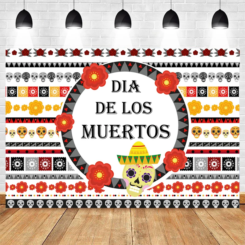 Mocsicka Day Of The Dead Photography Background Mexican Muertos Skull Backdrop Dress-Up Party Fiesta Party Decor Banner Props