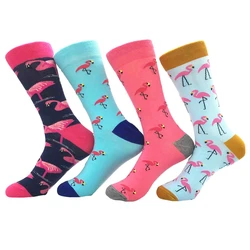 Peonfly New Colorful Flamingo Cartoon Pattern Men Jacquard Happy Socks Ventilation Cotton Short Socks Male Autumn Winter