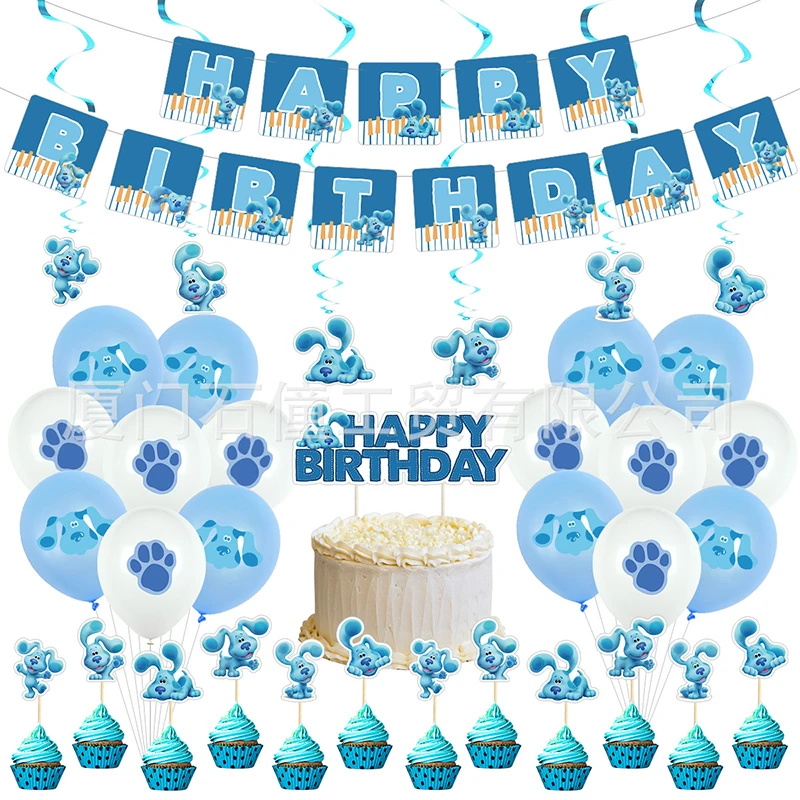 36pcs/set Blue’s Clues Party Balloons Cartoon Blue Dog Birthday Banner Cake Toppers Baby Shower Kids Birthday Party Decor Supply