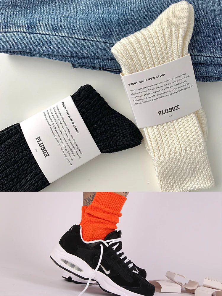 Popular Logo Fluorescent Color Department YUWENLE Sixth uncle Vintage Thick Line Men\'s SOCK Street Knitting in the Stockings