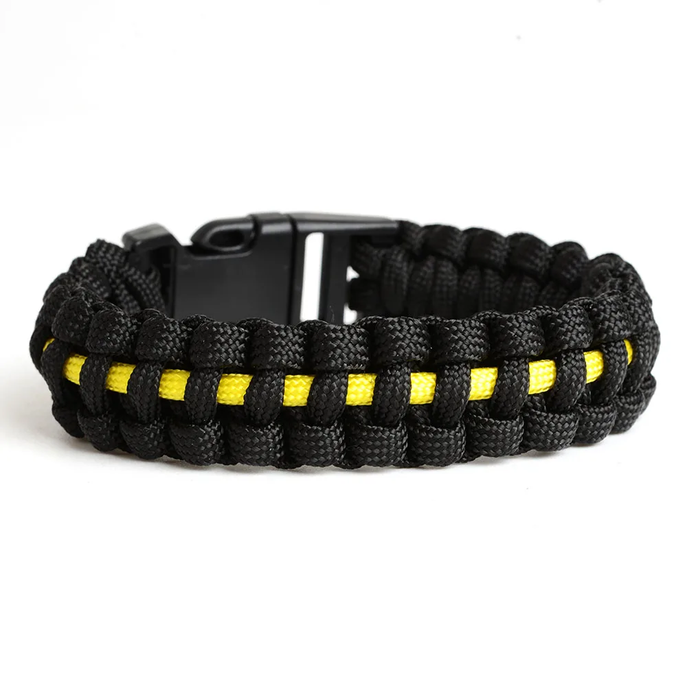 Outdoor Travel Camping Thin Blue Line Black Braided Cobra Weave Plastic Buckle 7 Core Paracord Survival Bracelet Police