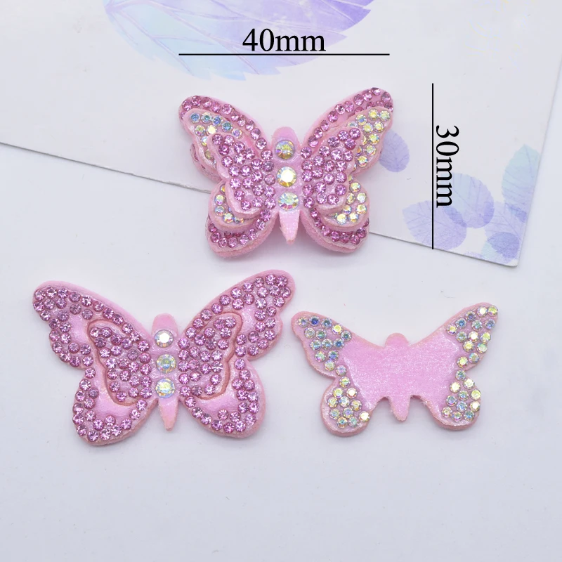 12Pcs/lots 40mm Colorful 2 Size Butterfly Set for Bag Clothing Applique Rhinestone Stick-on Hairband Garment Accessories Patch