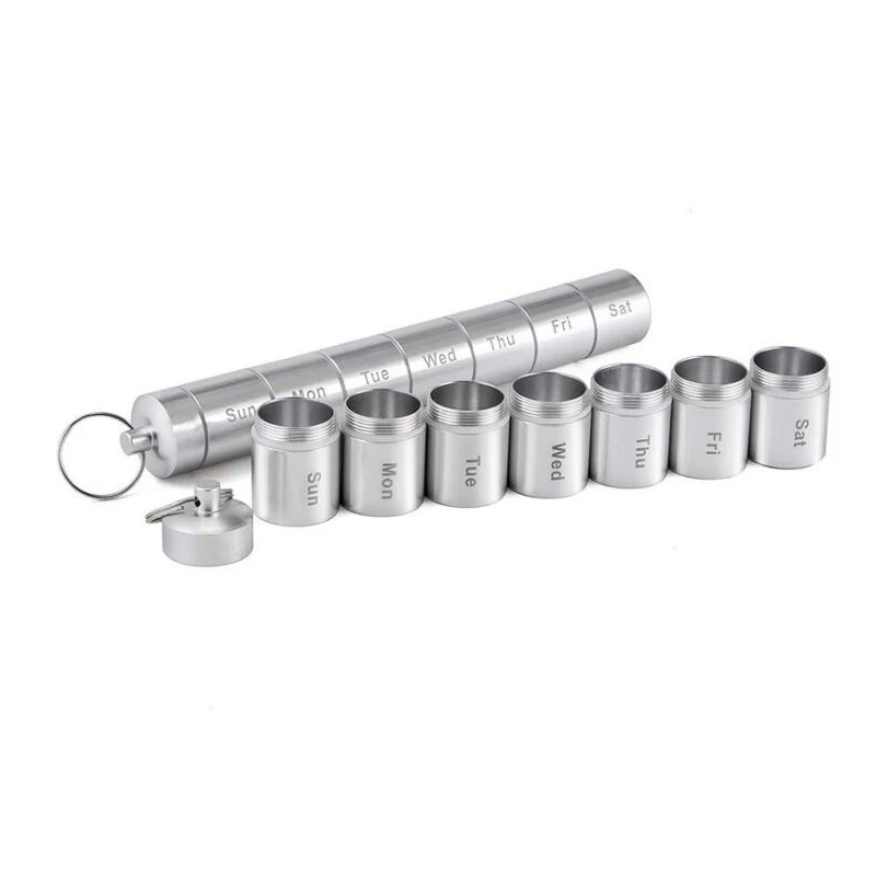 محكم مقاوم للماء 7 أيام سبليت سبائك الألومنيوم صندوق حبوب معدني أسبوعي الطب الفاصل اللوحي التخزين المنظم الحاويات