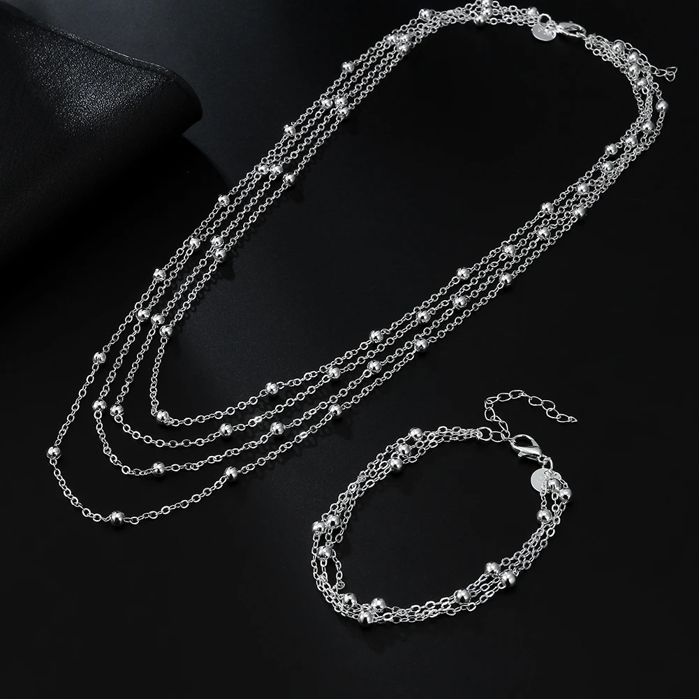 

wholesale hot Sterling silver Plated color Chain beads Bracelet Necklace set Charm Women lady wedding lovely Christmas gift