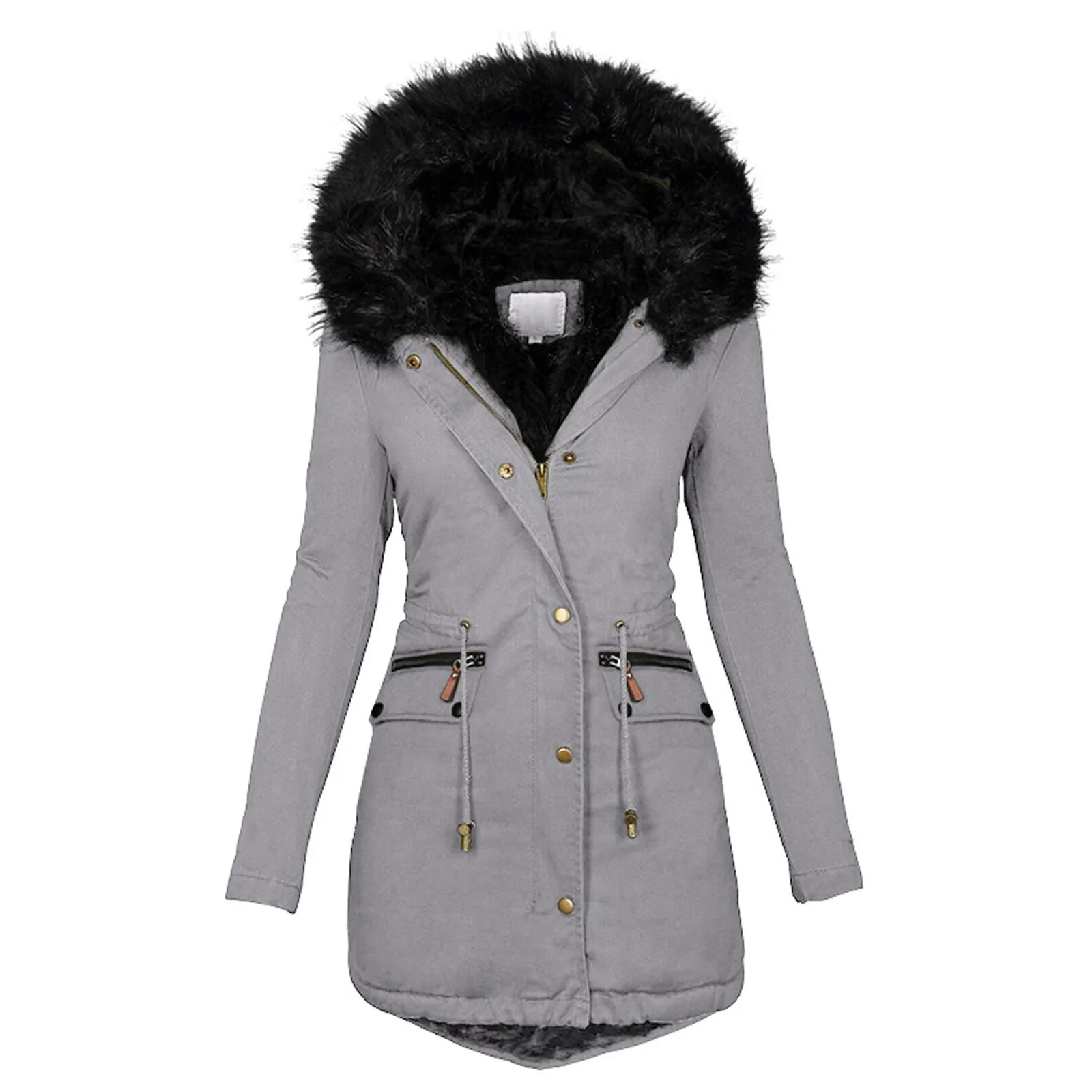 Parka de terciopelo con bolsillos y cordón para mujer, chaqueta gruesa y cálida de plumón, moda de invierno, 2023