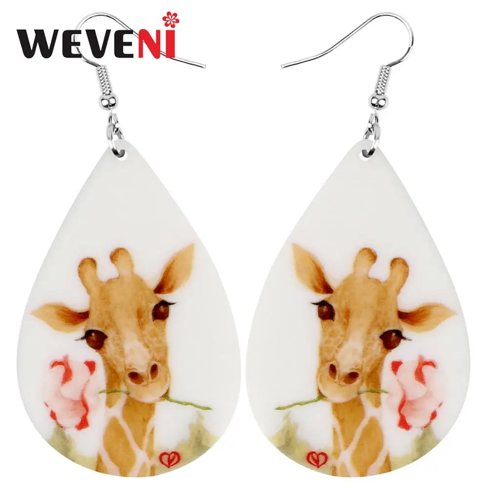 WEVENI-أقراط على شكل زرافة أكريليك ، زهرة ، حيوان ، قطرة ، زخرفة ، مجوهرات للنساء والفتيات والمراهقات والأطفال ، إكسسوارات هدايا ساحرة
