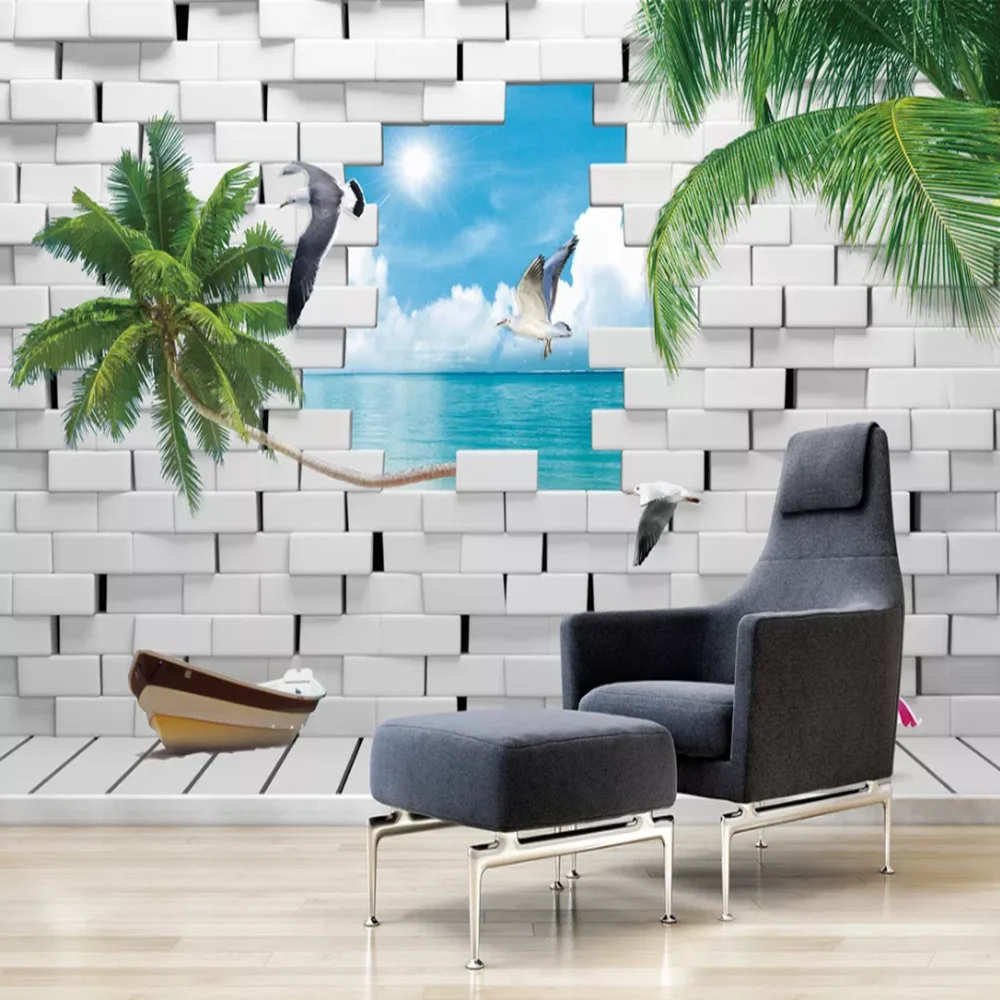 

Milofi Manufacturers custom 3D fresh seascape brick wall living room bedroom background wallpaper mural