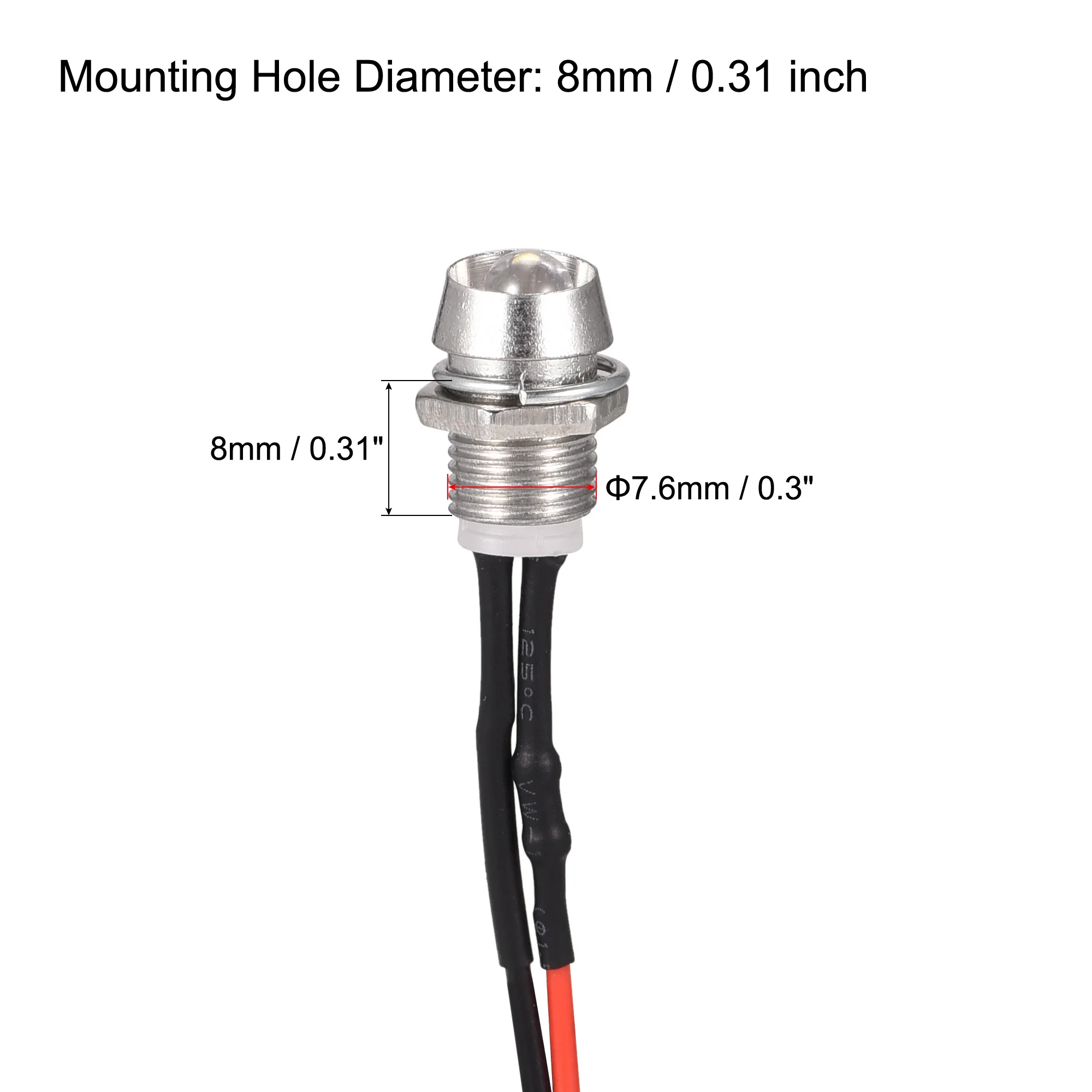 Uxcell-luz indicadora de señalización 12V 8mm, montaje en Panel, rojo, amarillo, azul, verde, blanco, 5 uds.