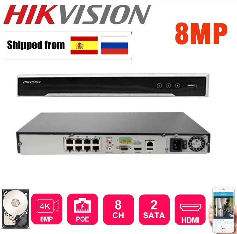 Hikvision DS-7608NI-K2/8P English version 8POE ports 8ch NVR with 2SATA ports plug & play NVR H.265