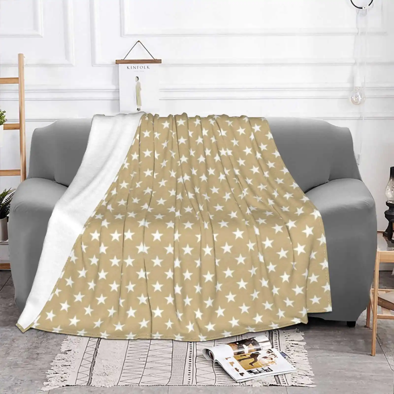 Snow White Christmas Stars On Gold All Sizes Soft Cover Blanket Home Decor Bedding Snow White Christmas Stars Gold White Stars