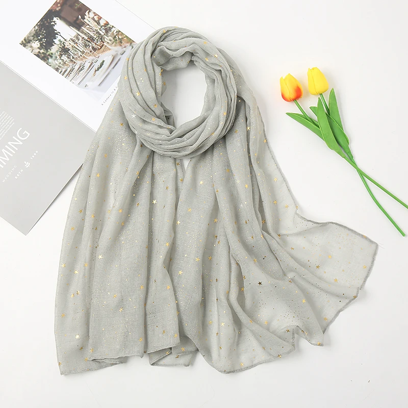 2021 Newest Glitter Cotton Scarf Women Luxury Muslim Fashion Hijab Golden Stars Women\'s Scarves Foulard Femme Musulman Bandana