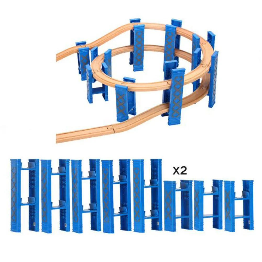 9-26 Stück Holz Eisenbahn schienen Zubehör Kunststoff Spirale Holz Bahngleise mit Brücken pfeilern Lernspiel zeug für Kinder Geschenk