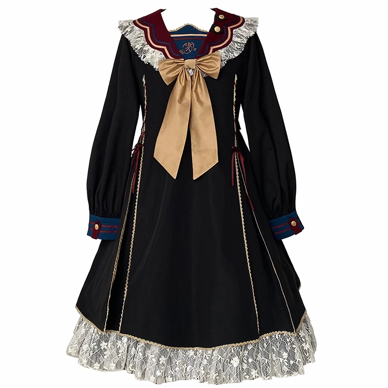 Lolita dress retro sailor collar falbala palace high waist princess sweet victorian dress kawaii girl gothic lolita op loli cos