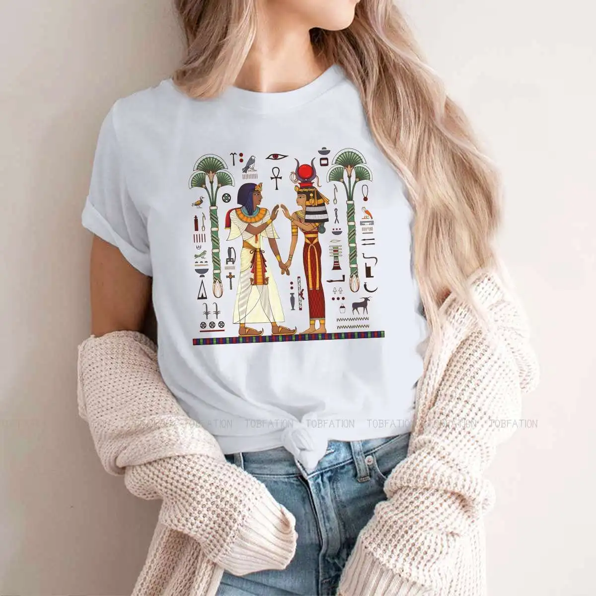 Hieroglyph Symbolancient Culture Sing Symbo Feminine Clothes Egyptian Ancient Egypt T-shirt Goth Vintage Female Top