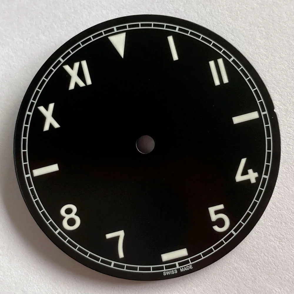 35.6mm/37mm Black Watch Dial Spare Parts Fit For ETA 6497 ST 3600 Hand Winding Movement Sandwich Dial For Manual Watch