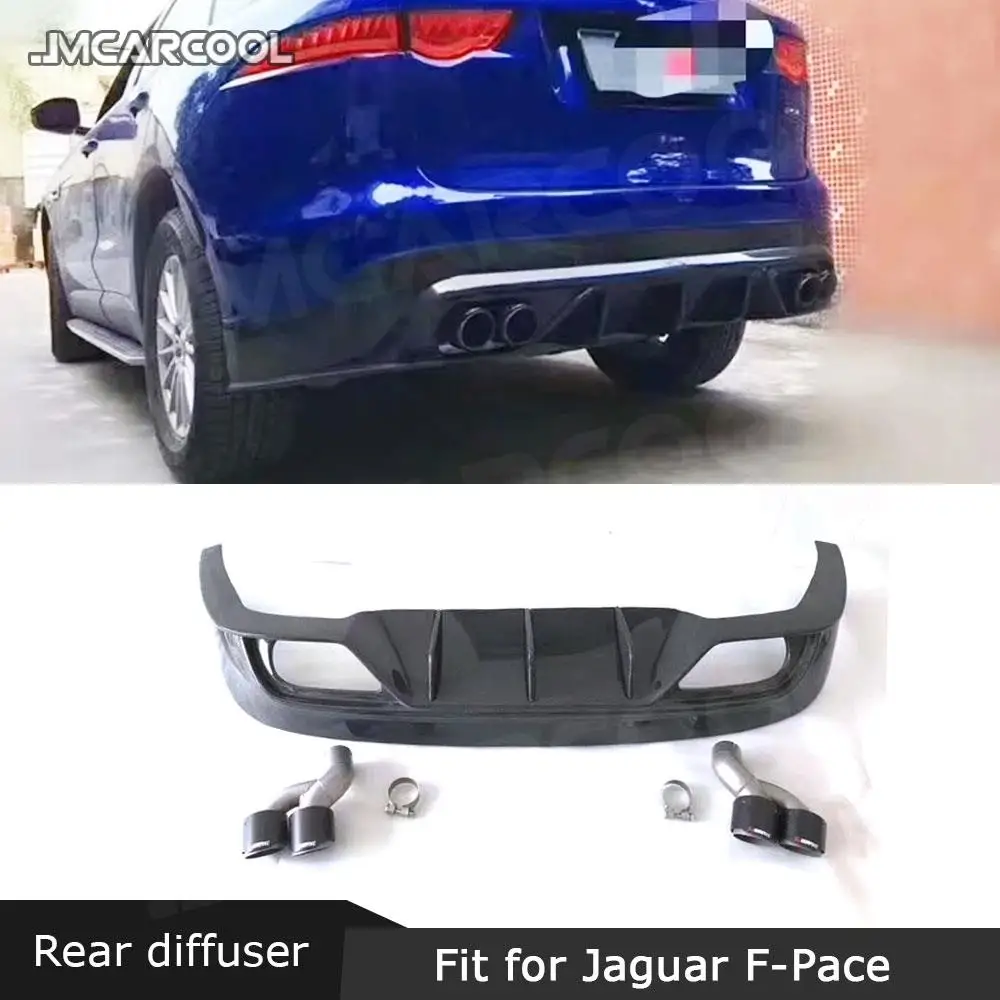 

Carbon Fiber Rear Lip Diffuser Spoiler with Exhaust Muffler Tips for Jaguar F-PACE 2015-2018 Back Bumper Protector Car Styling