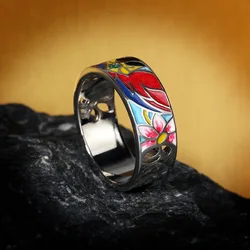 925 Sterling Silver Colorful Charming Flower Cubic Zircon Ring Party Enamel Luxury Jewelry Gift For Women