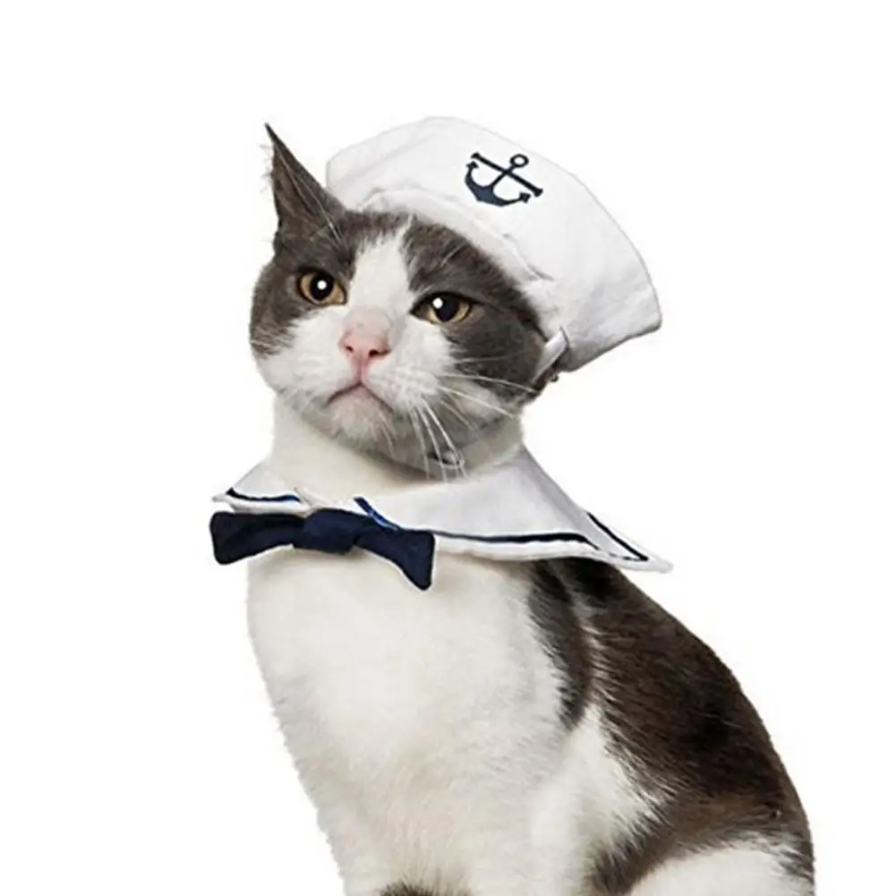 Lovely Stylish Navy And Sailor Style Hat Plus Scarf Suit For Dogs And Cats Pet Cap And Cape Navy Cloak Cat Cosplay Cloth