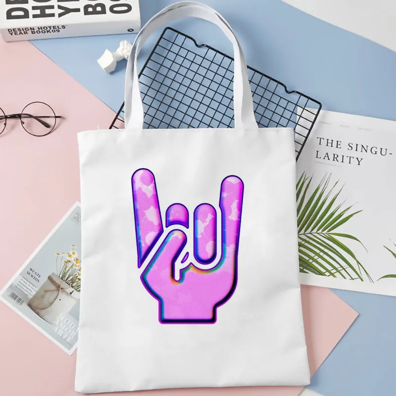 Rock N Roll wydruk graficzny torba na zakupy typu Tote torby na ramię torba na ramię torby płócienne dużej pojemności College torebka, Drop Shipping