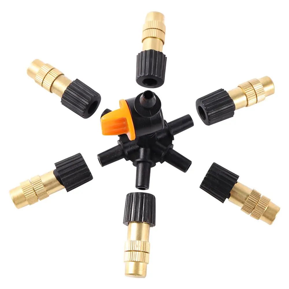 Hanging With Valve 4/5/6/7 Head Brass Cross Misting Sprinkler Garden Watering Adjustable Spray Cooling Irrigation System 1 Set