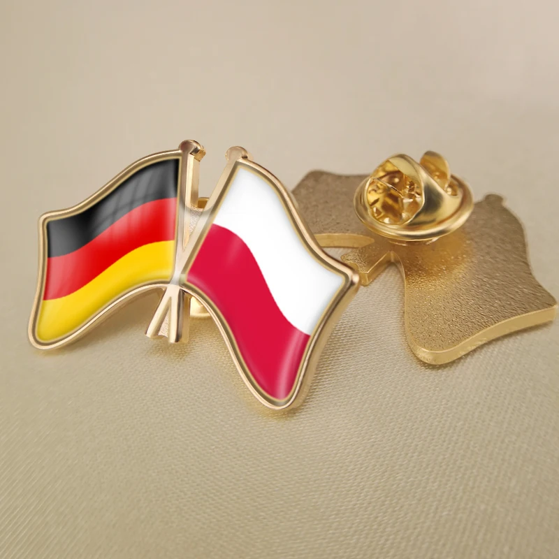 Poland and Germany Crossed Double Friendship Flags Lapel Pins Brooch Badges