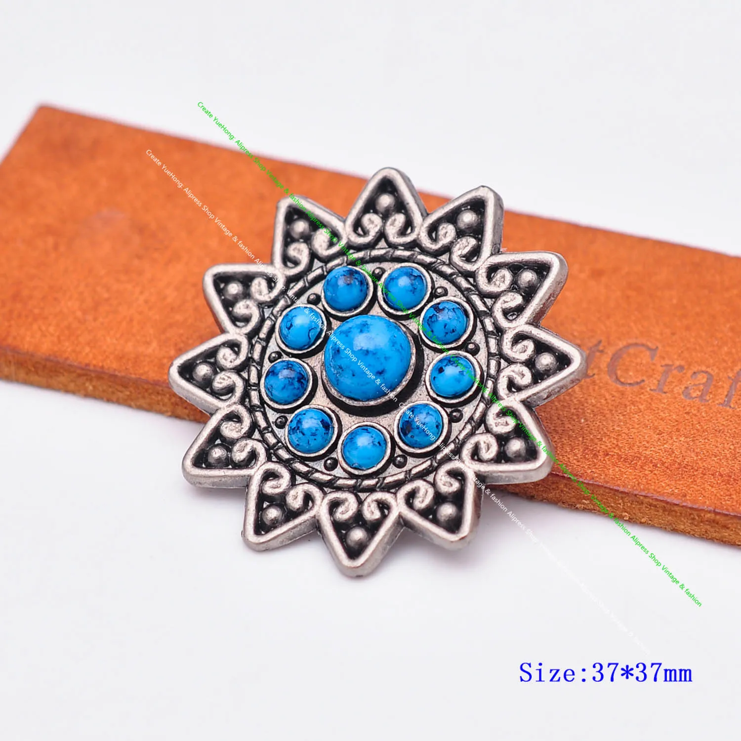 10 pz 37mm Vintage argento blu turchese fiore stella Concho per fai da te Leathercraft pelle progetto cintura portafoglio scarpa Boot Decor