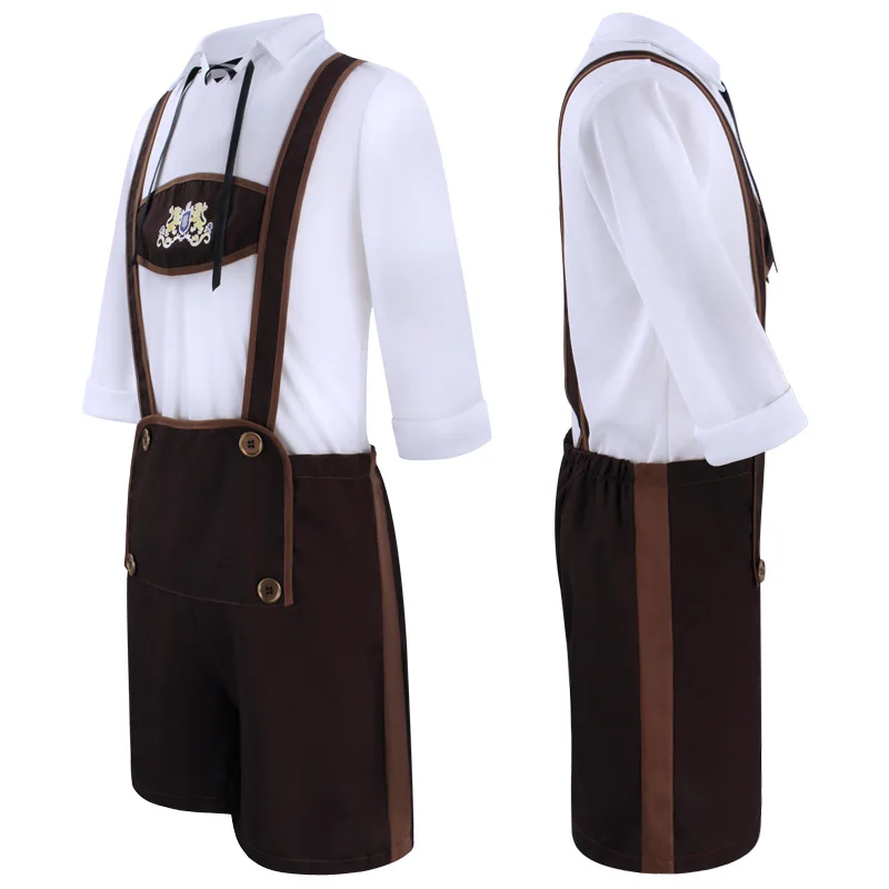 Deluxe Mens Oktoberfest Lederhosen Costume 3Pcs/Set German Bavarian Festival Beer Male Cosplay Halloween Party Clothes