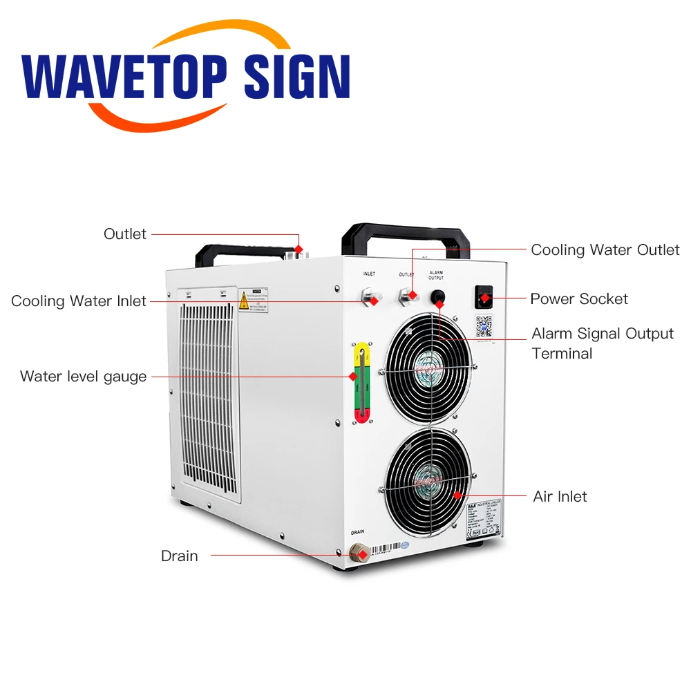 WaveTopSign S & A CW5200 CW5202 صناعة مبرد المياه لآلة قطع النقش بالليزر CO2 تبريد 80 وات 100 وات 150 وات أنبوب ليزر