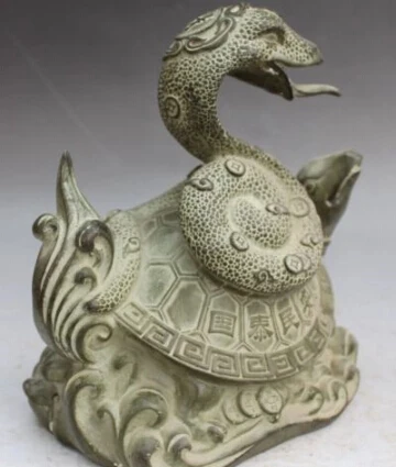 RHS0151 9"Royal Chinese FengShui Bronze Dragon tortoise Turtle Snake Money Wealth Statue