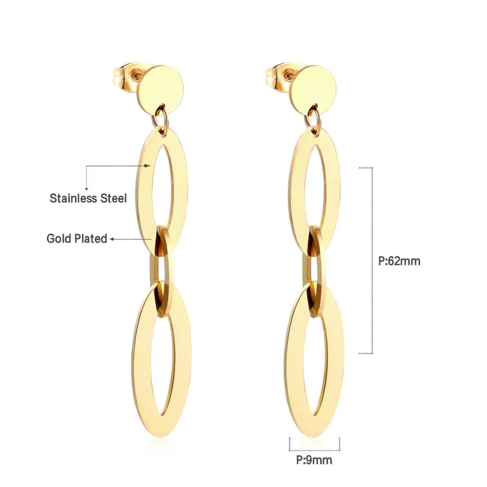 LUXUSTEEL aretes Stainless Steel Geometry Drop Earrings Women Statement Jewelry Golden Color Push Back Jewelry Party