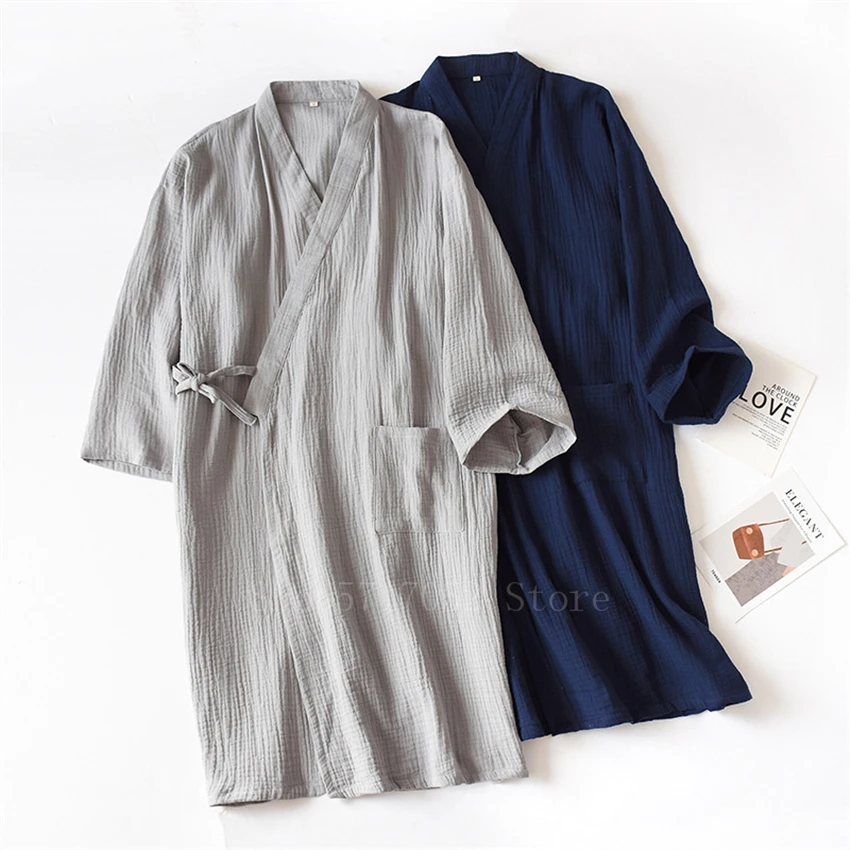 Cotton Japanese Kimono Dress Men Traditional Pajamas Haori Unisex Jinbei Woman Yukata Nightgown Japan Clothes Loose Cardigan