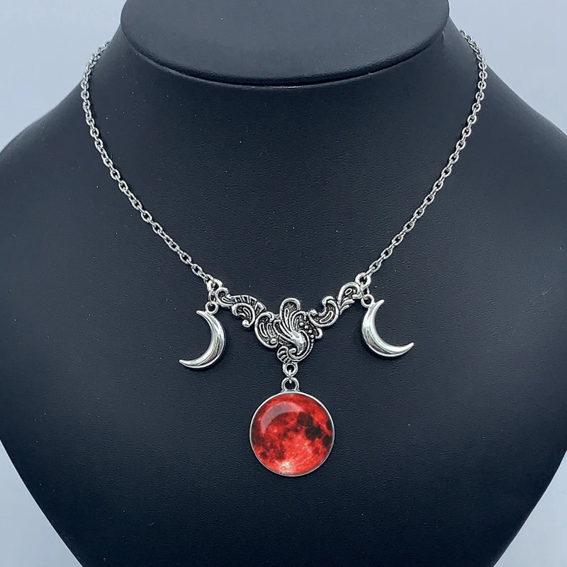 Crystal glass moon necklace, crescent pendant witch jewelry simple moon collar jewelry pagan wizard gift