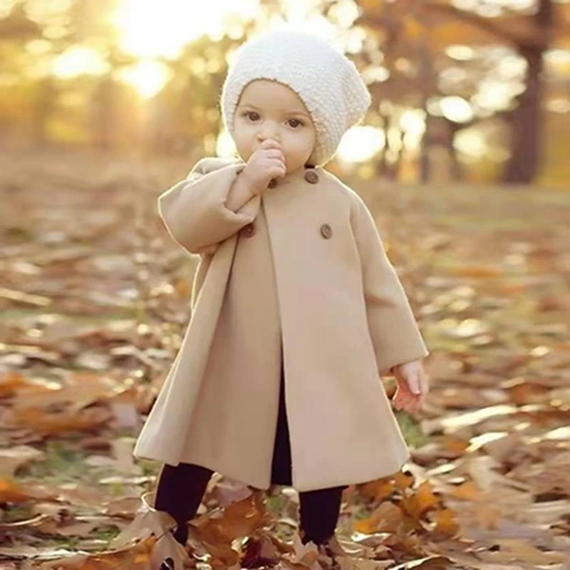 0-3 Years Baby Girl Clothes Fashion Korean Version Solid Color Button Girls Coat Spring Autumn Long Cardigan Toddler Kids Jacket