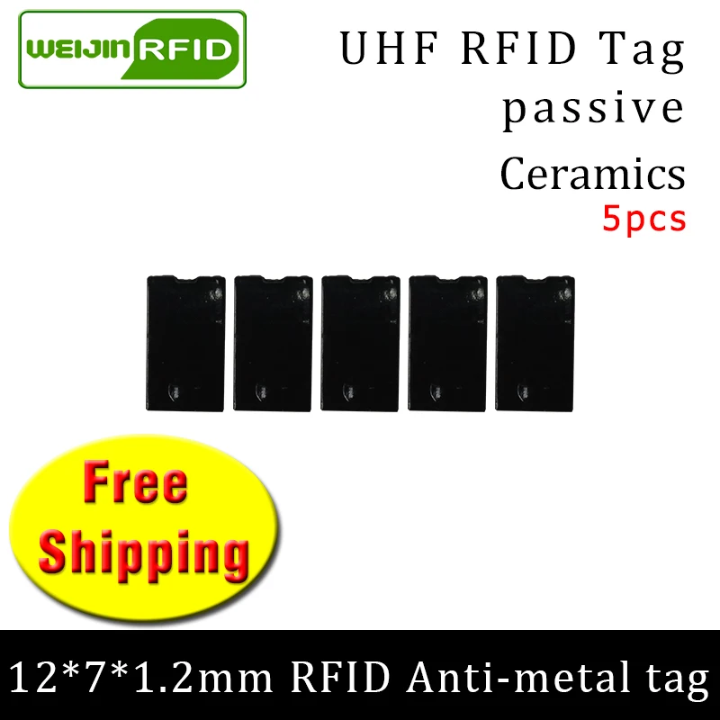 UHF RFID metal tag 915mhz 868mhz Alien Higgs3 EPC 5pcs free shipping 12*7*1.2mm thin rectangle Ceramics smart passive RFID tags