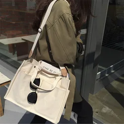 Women Tote Bag Canvas Fashion Solid Hasp Korean Ladylike High-capacity Shoulder Bag Handbag Lot Of Pockets School Bag