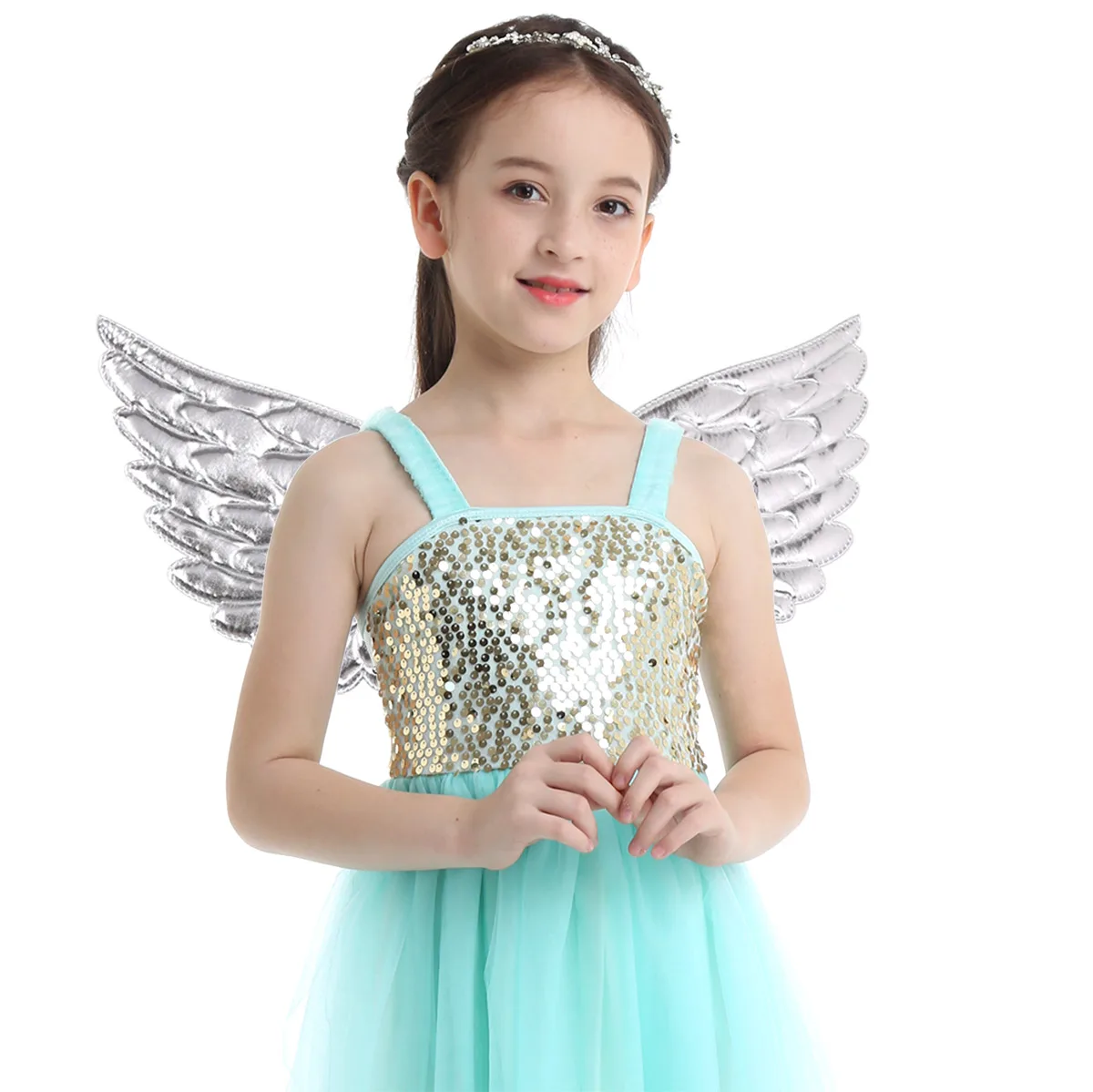 Kids Children Wings Glossy Metallic Angel Wings for Photography Masquerade Halloween Cosplay Party Costume Accessory Fancy Dress