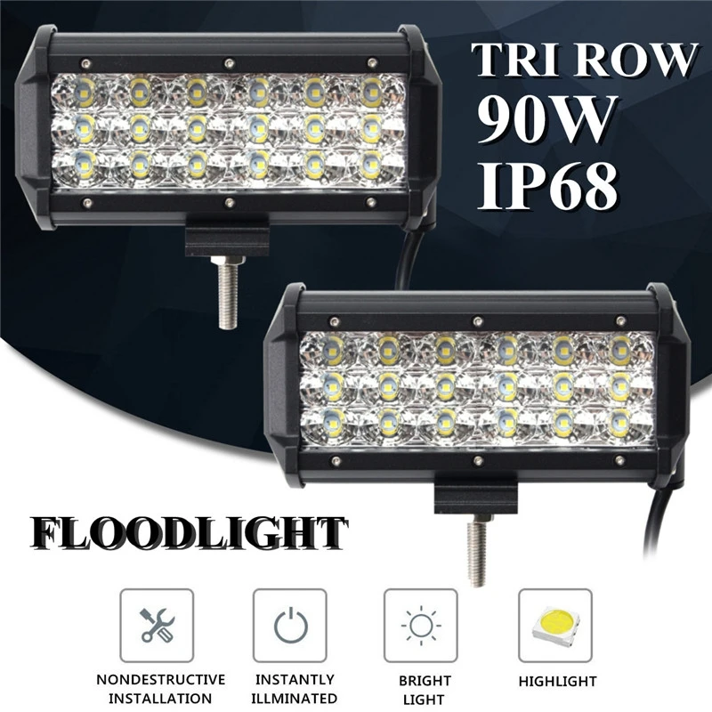 

7inch for Trucks Jeep SUVs Tri Row 18led DV10-30V 90W IP68 White 6000K Flood