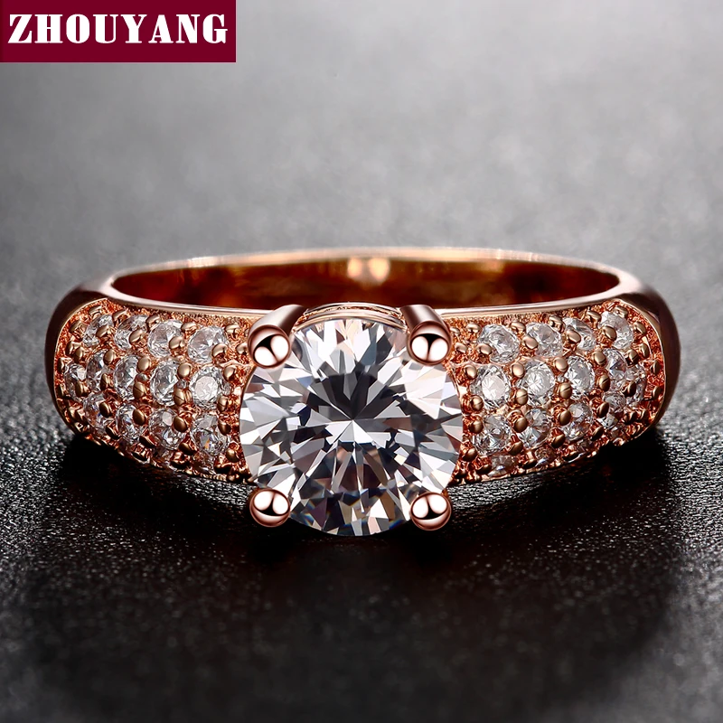 Micropave Setting 7mm 4 claws 1.5ct AAA+ CZ Wedding Ring Rose Gold Color Luxury Jewelry Women ZYR105