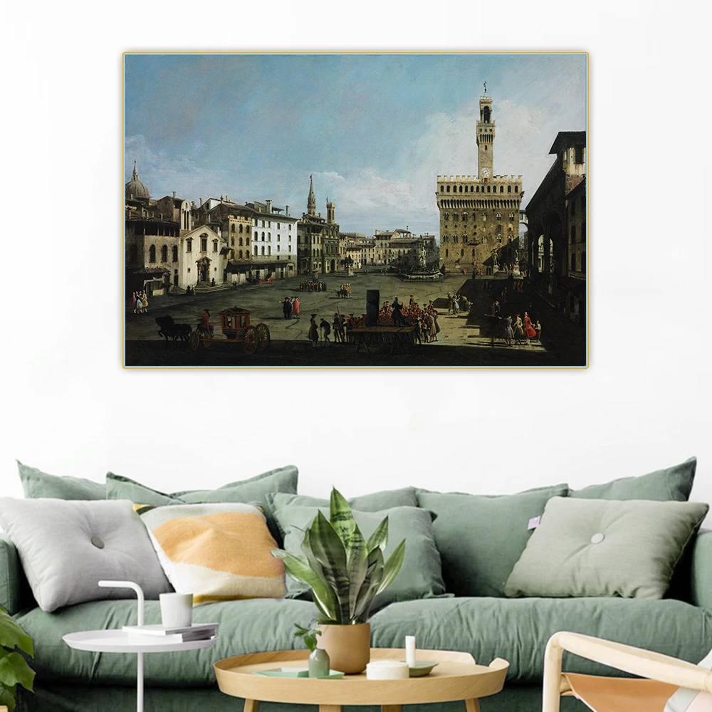 Citon Bernardo Bellotto《The Piazza della Signoria in Florence》Canvas Oil Painting Picture Backdrop Wall Decor Home Decoration