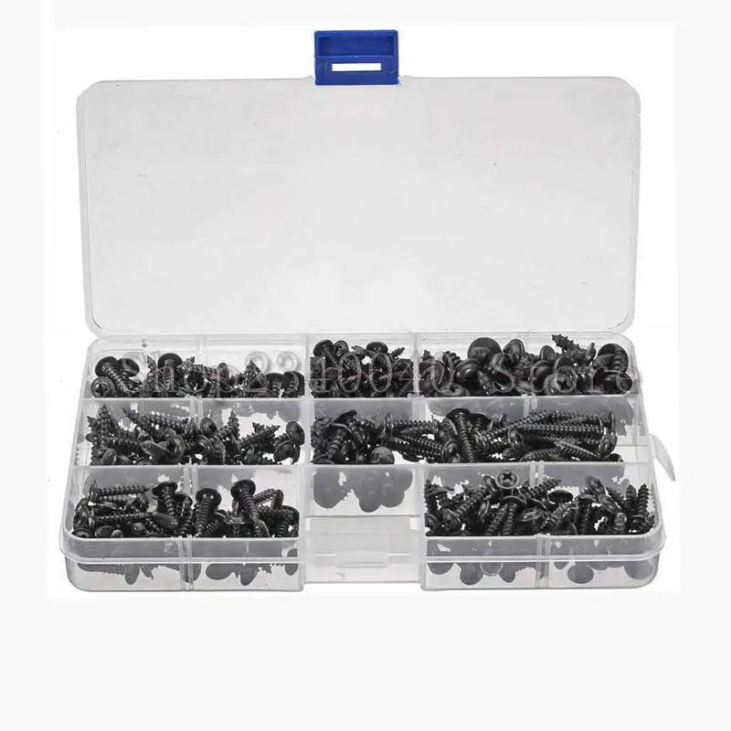 340pcs Black Carbon Steel Pan Head Tapping Screw M3M4M3.5M4.8 Self Tapping Assortment Kit Cross Head PWA Self Tapping Screw Set