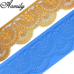 Aomily Opera Style Fan Shaped Lace Silicone Mold Wedding Cake Border Decoration Fondant Cake Surround Food Grade Mat Baking Mold