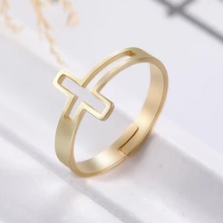 COOLTIME Stainless Steel Cross Rings for Men Women Adjustable Couple Finger Ring Gold Color Religious Jewelry 2026 Trend Gift