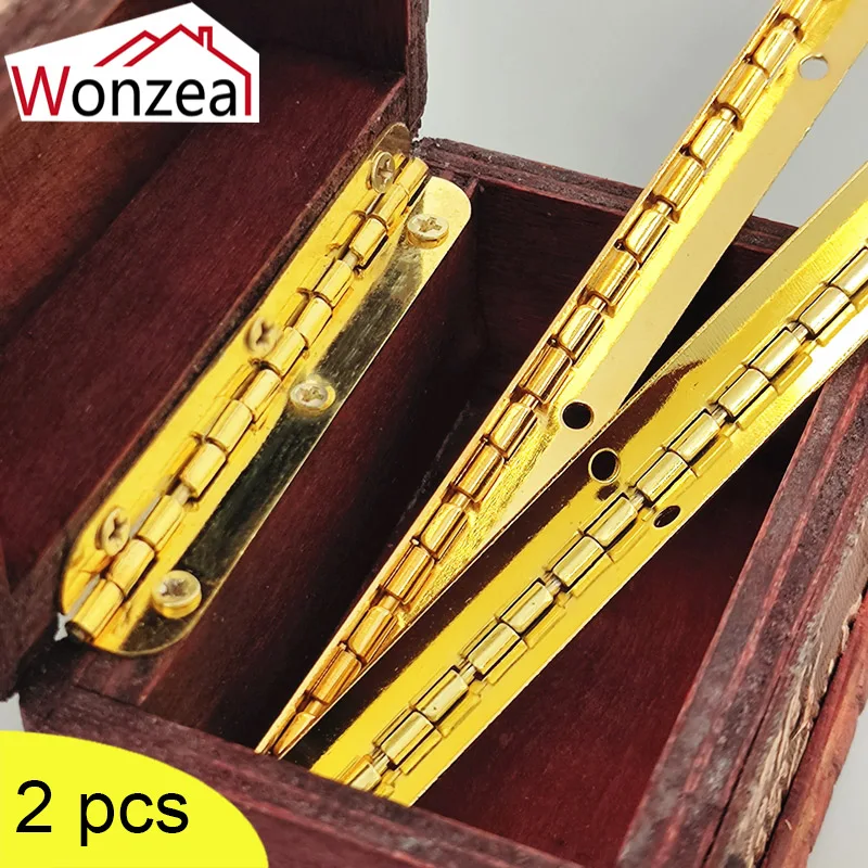 

2pcs Golden Metal Hinges Mini Long Gold Hinge Furniture Fittings Hardware Cabinet Jewelry Box Wooden Case Antique Vintage Hinge