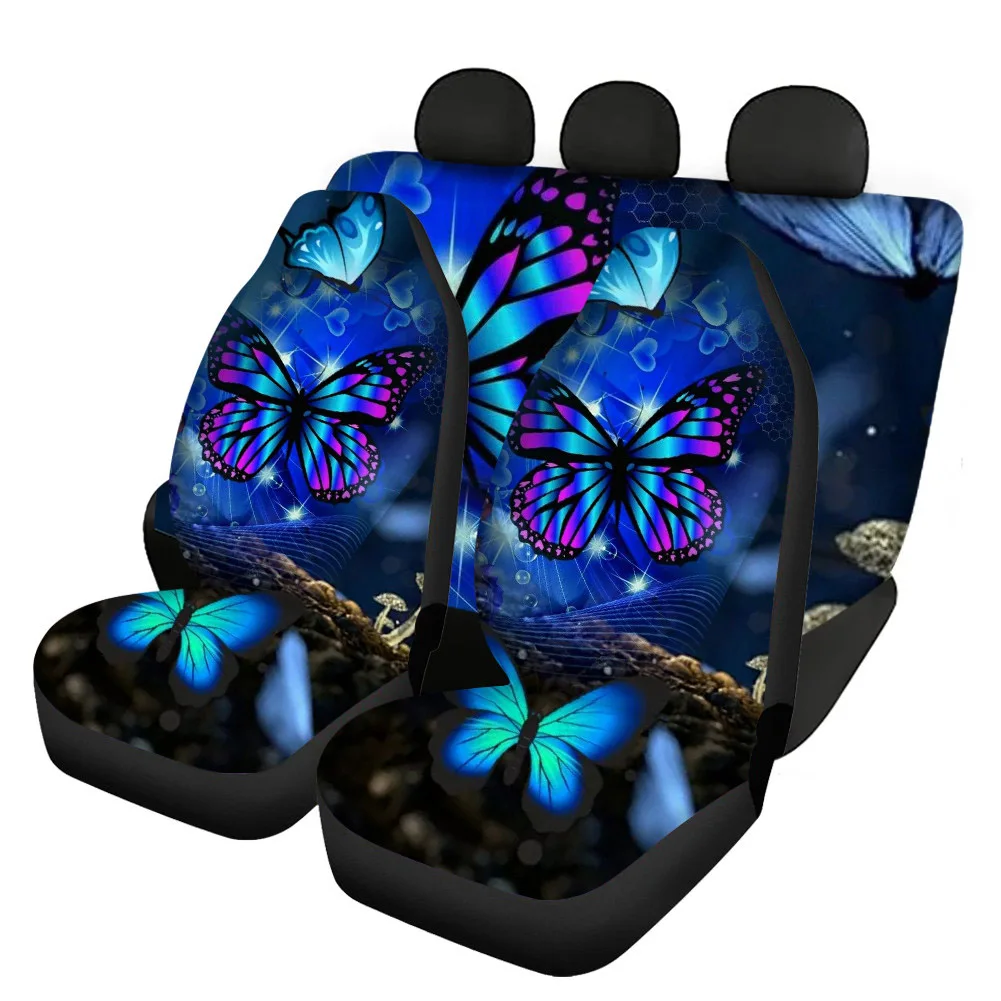 Car Seat Covers Set Fit Most Car Truck/SUV Purple Butterfly Print Universal Auto Interior Accessories Soft Auto Seat Protector