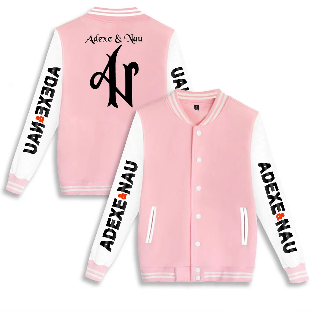 Singer Adexe & Nau Zip Up Baseball Uniform Fleece Jacket Women Men Streetwear Hip Hop Long Sleeve Pink Hoodies Sweatshirts