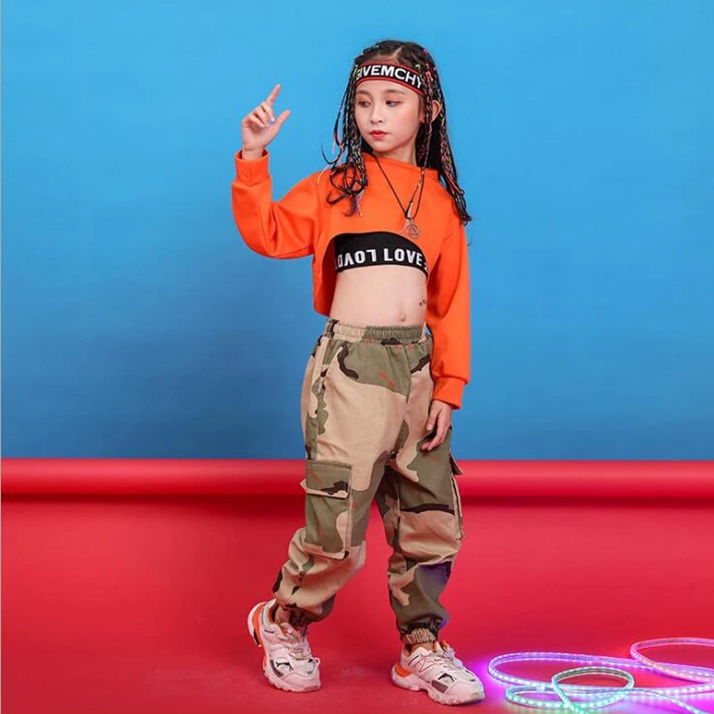 Children Hip Hop Clothing Sweatshirt Top Crop Running Casual Pants for Girl Kid Jazz Dance Costume Wear Ballroom Dancing Clothes