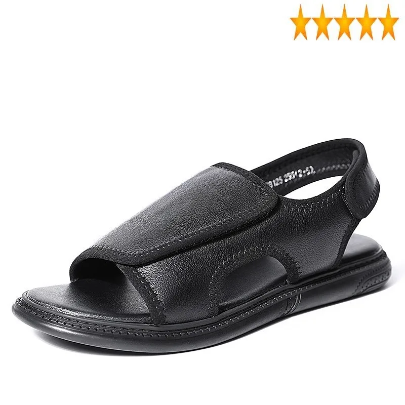 

Leather Summer Men 100% Real Open Toe Rome Platform Sandals Brand Black Casual Beach Shoes Comfortable Sandalias Hombre